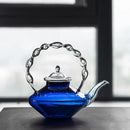 GobekUsa Blue Glass Teapot - Japanese Style Heat-Resistant Twisted Handle Glass Teapot