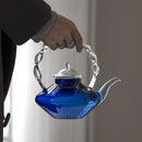 GobekUsa Blue Glass Teapot - Japanese Style Heat-Resistant Twisted Handle Glass Teapot