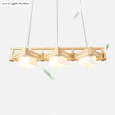 GobekUsa Japanese Hanging Light: Trapezoid Cream Glass, 3-Bulb Pendant for Dining Room or Kitchen Island, Wood Base