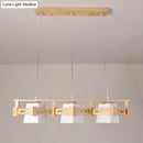 GobekUsa Japanese Hanging Light: Trapezoid Cream Glass, 3-Bulb Pendant for Dining Room or Kitchen Island, Wood Base