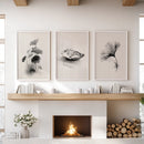 Minimalist Japanese Set of 3 Prints. Black and White Flowers Decor by Wall Art Set