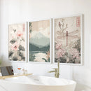 Japandi Style Set of 3 Wall Art. Floral and Mountain Prints by Wall Art Set
