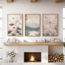 Japandi Style Set of 3 Wall Art. Floral and Mountain Prints by Wall Art Set