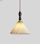 GobekUsa LED Walnut Wood Pendant Light Japan Style Bouffant Cloth Living Room Decoration
