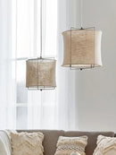 GobekUsa Linen Fabric Chandelier: Japanese Retro Handmade Art Lamps for Restaurant, Bedroom, Bar Counter