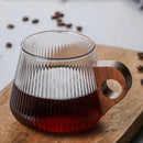 Japanese ribbed glass coffee mug with wooden handle – kitchen cup by Decorbites