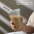 Japanese ribbed glass straw cup set kitchen tumbler with lid by Decorbites
