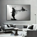 GobekUsa Japanese Samurai Man with Crow Wall Art