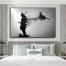GobekUsa Japanese Samurai Man with Crow Wall Art