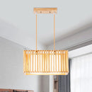 GobekUsa Japanese Style 2-Head Pendant Lighting for Dining Table - Rubber Wood Cuboid Cage Island Light