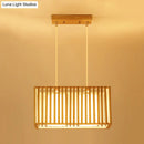 GobekUsa Japanese Style 2-Head Pendant Lighting for Dining Table - Rubber Wood Cuboid Cage Island Light