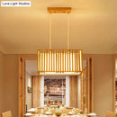 GobekUsa Japanese Style 2-Head Pendant Lighting for Dining Table - Rubber Wood Cuboid Cage Island Light