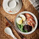 Japanese style blue fish ceramic ramen bowl dining room with lid by Decorbites