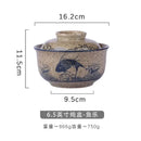 Japanese style blue fish ceramic ramen bowl dining room with lid by Decorbites