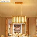 GobekUsa Japanese Style 2-Head Pendant Lighting for Dining Table - Rubber Wood Cuboid Cage Island Light