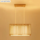 GobekUsa Japanese Style 2-Head Pendant Lighting for Dining Table - Rubber Wood Cuboid Cage Island Light