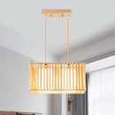 GobekUsa Japanese Style 2-Head Pendant Lighting for Dining Table - Rubber Wood Cuboid Cage Island Light
