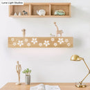 GobekUsa Japanese Style Wooden Flower Wall Lamp with Shelf & Beige LED Sconce Light