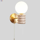 GobekUsa Japanese LED Wall Lamp, Pull Chain Switch, Yellow Travertine Glass, White Shade