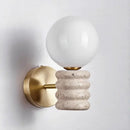 GobekUsa Japanese LED Wall Lamp, Pull Chain Switch, Yellow Travertine Glass, White Shade