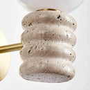 GobekUsa Japanese LED Wall Lamp, Pull Chain Switch, Yellow Travertine Glass, White Shade
