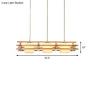 GobekUsa Japanese Wood Ceiling Pendant with Blown Glass: Cube Restaurant Island Light Fixture - 3 Bulbs