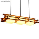 GobekUsa Japanese Wood Ceiling Pendant with Blown Glass: Cube Restaurant Island Light Fixture - 3 Bulbs