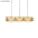 GobekUsa Japanese Wood Ceiling Pendant with Blown Glass: Cube Restaurant Island Light Fixture - 3 Bulbs