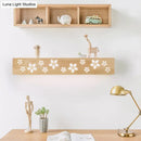 GobekUsa Japanese Style Wooden Flower Wall Lamp with Shelf & Beige LED Sconce Light