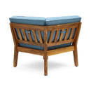 Grenada 8 Seater Acacia Wood Sectional Sofa Set, Teak + Blue