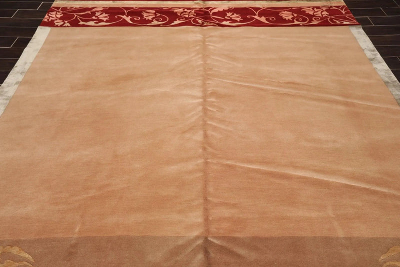 8' x 10' Hand Knotted Superfine Wool & Silk Tibetan Oriental Area Rug Tan