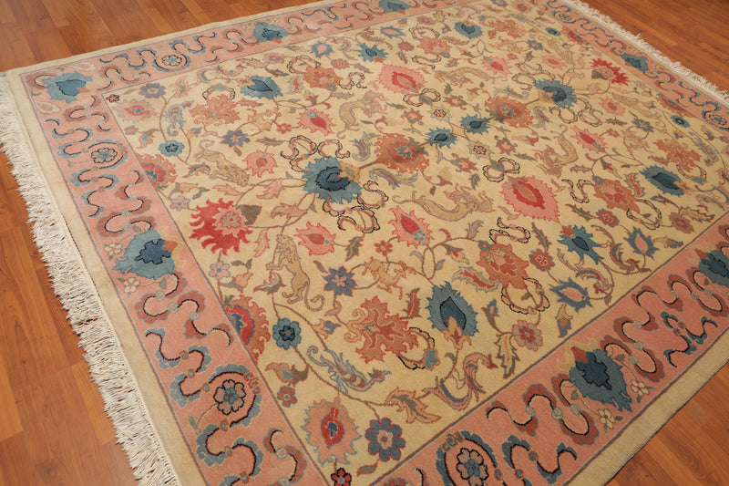7'10" x 9’8" Hand Knotted Romanian Kaashaan Hunting Wool Oriental Area Rug Beige
