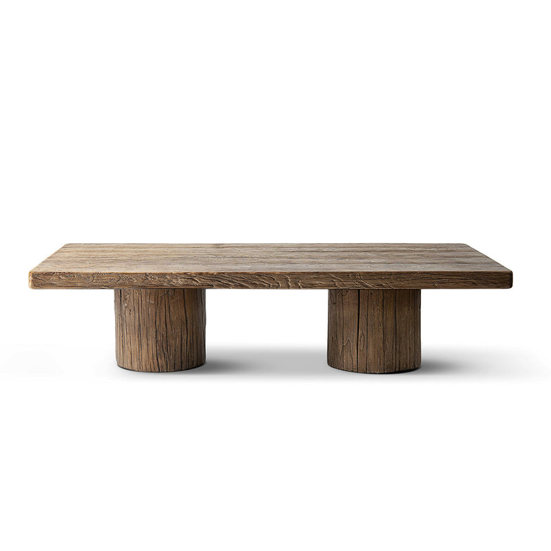 Arbor 60" Solid Reclaimed Elm Rectangular Plinth Coffee Table with Sculptural Bases - Heritage Medium-Dark, photo 4 of 10