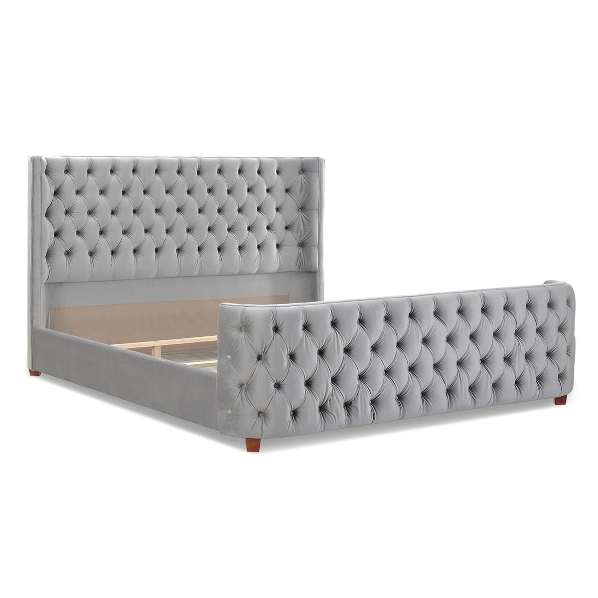 Brooklyn King Tufted Panel Bed Headboard and Footboard Set with Wingback - Opal, photo 3 of 10