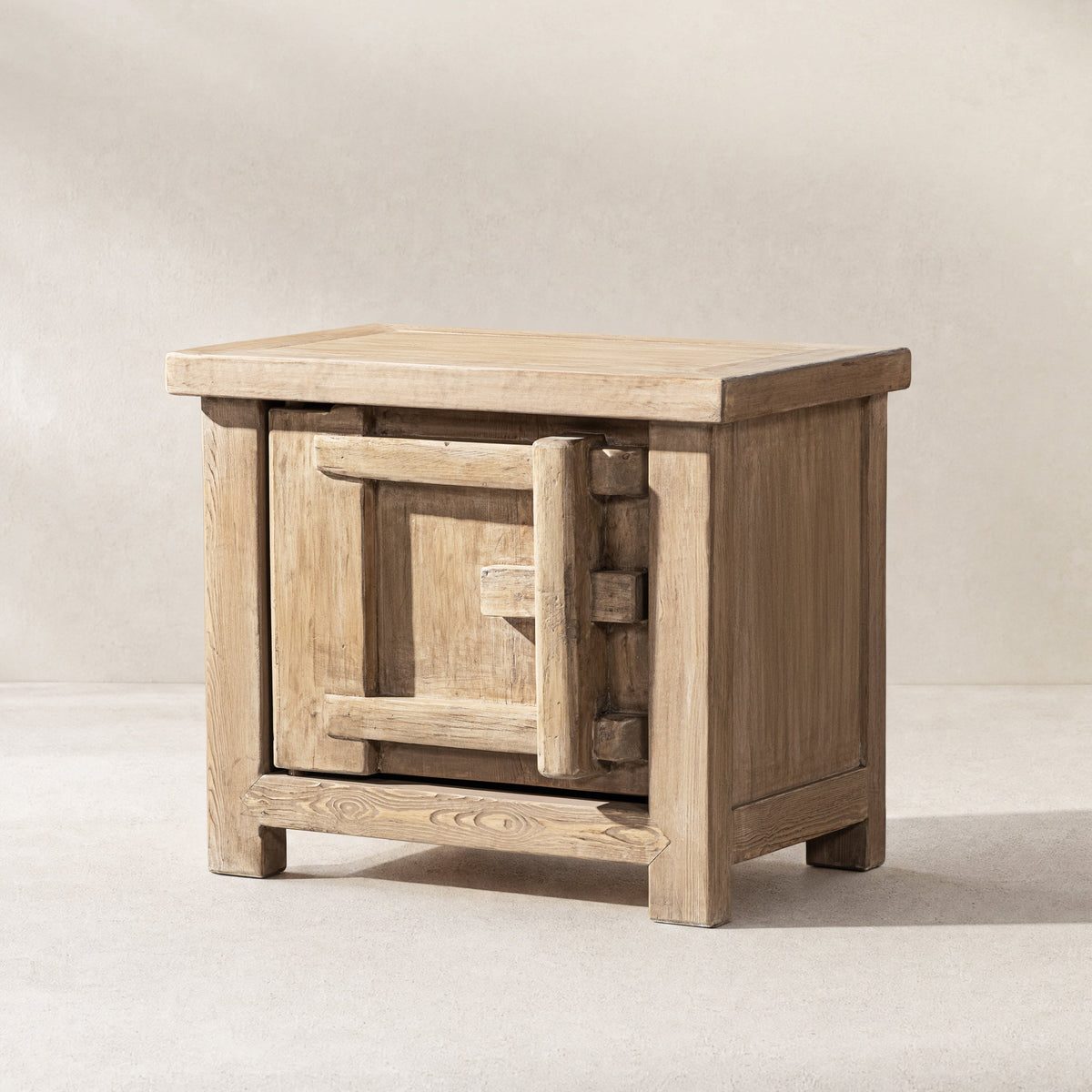 Heritage Light Reclaimed Pine Side Table with Dimensional Geometric Design, photo 3 of 10