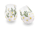 Daisy Painted Stemless Wine Glasses by Jersey Art Glass