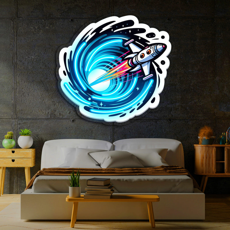 Space Jet UV Printed Neon, Neon Wall Art, Neon Light Sign, Custom Neon Sign, UV Print Neon Sign, Acrylic Neon Sign, Housewarming Gifts