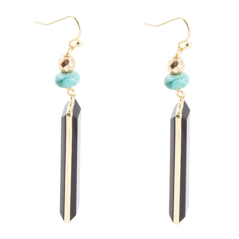 Jett Black Onyx Linear Golden Drop Earrings