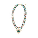 Jeweled Tyger's Eye and Green Onyx Golden Pendant Necklaces