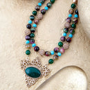 Jeweled Tyger's Eye and Green Onyx Golden Pendant Necklaces