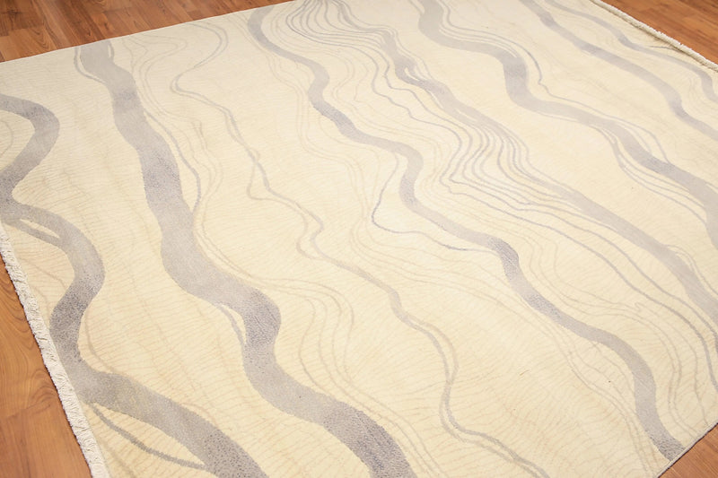 8x10 Ivory Hand Knotted Modern Sand Bars Abstract 100% Wool Pile Area Rug