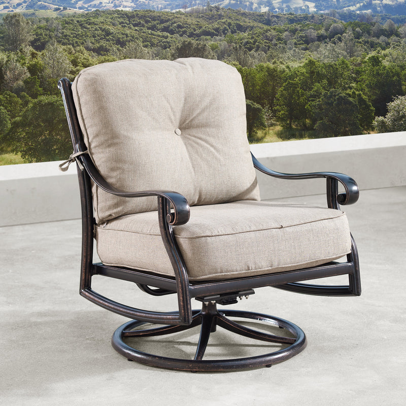 Aluminum 42-in Square Patio Fire Table Set with Swivel Rocking Chairs