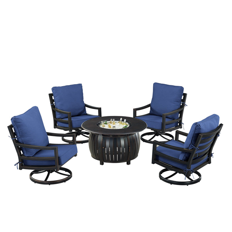 Black Aluminum Fire Table Set with Four Club Chairs