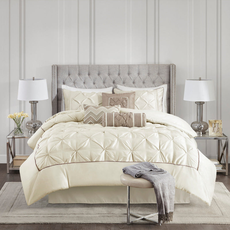 7 Piece Tufted Comforter Set Ivory Queen, photo 8 of 13