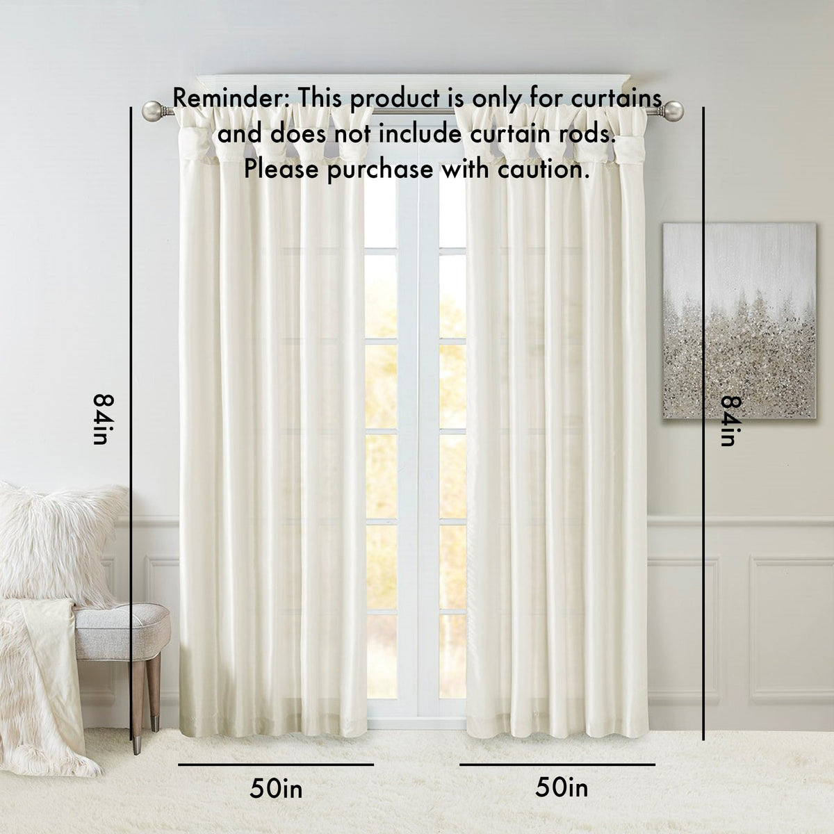 Twist Tab Lined Window Curtain Panel White 50x84, photo 4 of 15