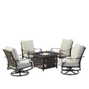 Black Aluminum Fire Table Set with Four Club Chairs