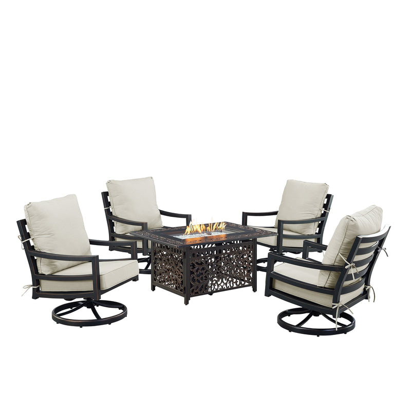 Black Aluminum Fire Table Set with Four Club Chairs