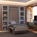 Easy-Lift Full Murphy Wall Bed in Grey with Two Bookshelves