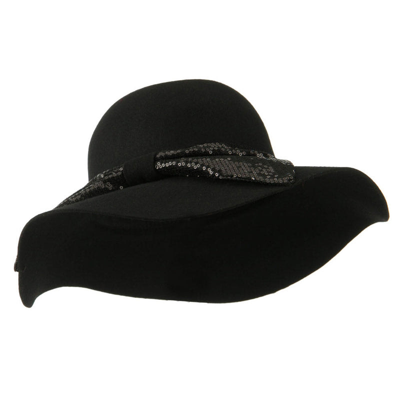 Wool Felt Wide Brim with Big Sequin Bow Hat