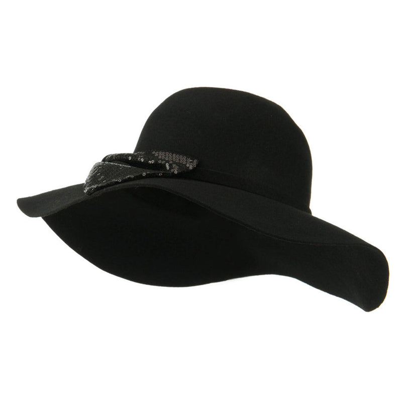 Wool Felt Wide Brim with Big Sequin Bow Hat